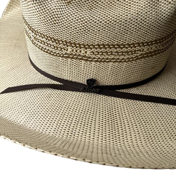 ARIAT Bangora Straw Cowboy Hat Men's Beige Western Ventilated Crown Rodeo 5430 - Picture 3 of 10
